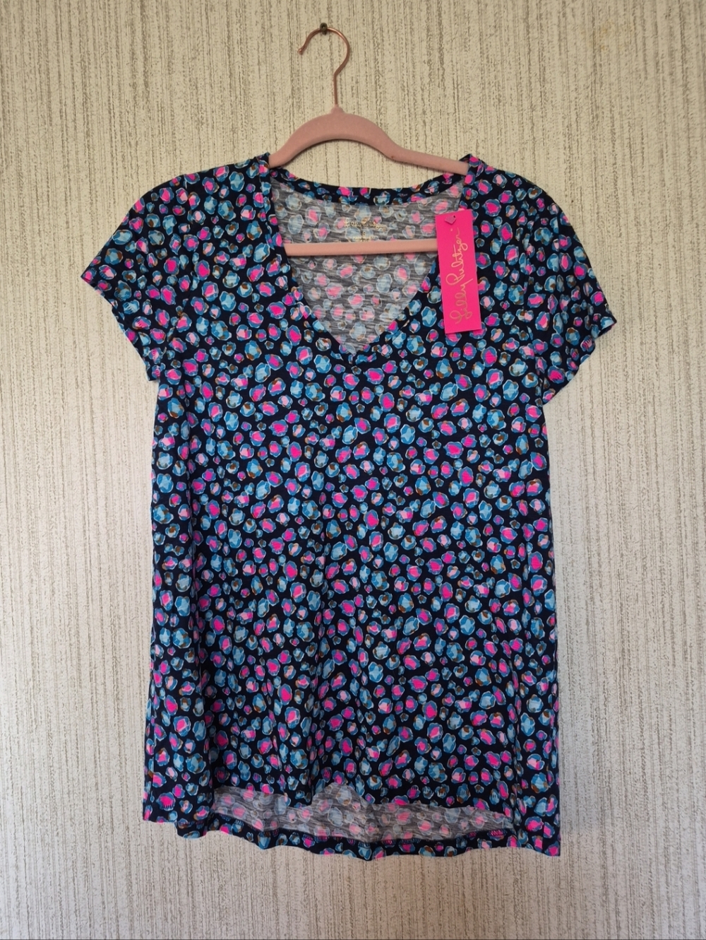 NWT Lilly Pulitzer Size Small Etta V-Neck Seabreeze Blue Low Tide Navy Spotted